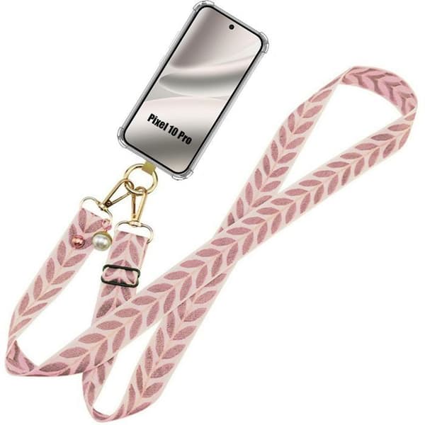 Skal för Google Pixel 10 Pro, Transparent Stötsäker Silikon med Rosa Rem Rosa, klar