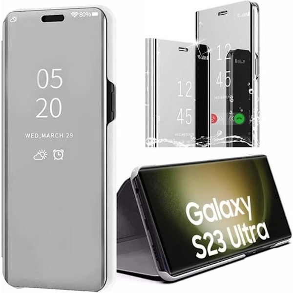Hårt skyddsfodral för Samsung Galaxy S23 Ultra - E.F.CONNECTION - 360 Clear View Smart Case - Silver Silver