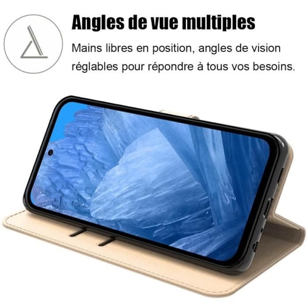 Skyddsskål - Google - Pixel 8a - Guldläder - Flip-fodral - Stötabsorberande gyllene