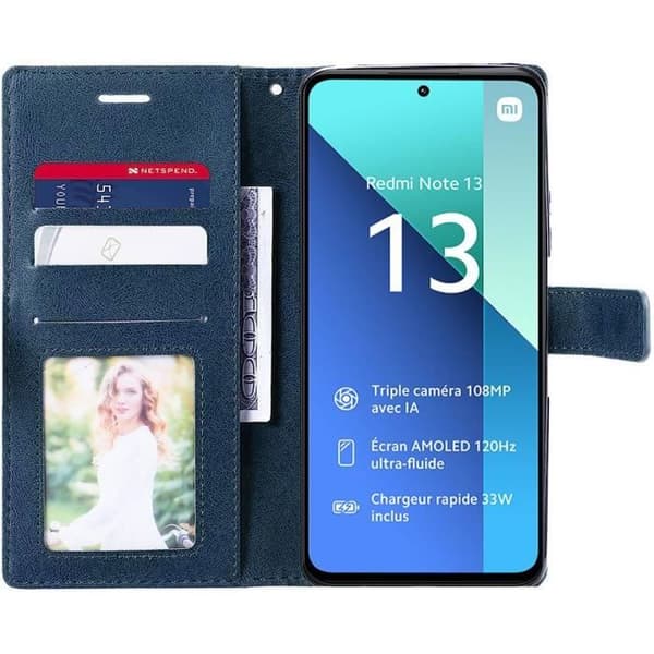 Coque - E.F.CONNECTION - För Xiaomi Redmi Note 13 4G - Mörkblå - PU-läder - Stötabsorberande med plånbok marinblå