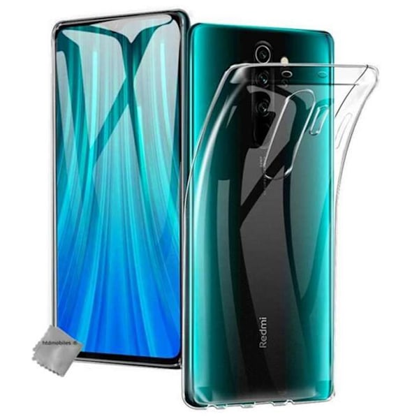 Tyndt gel silikone etui til Xiaomi Redmi Note 8 Pro + hærdet glas - TRANSPARENT TPU Transparent