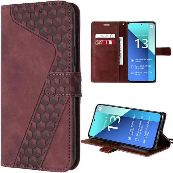 Skyddsfodral för Xiaomi Redmi Note 13 4G - MÄRKE - Röd - Stötsäker - PU-läder - Magnetisk stängning Röd
