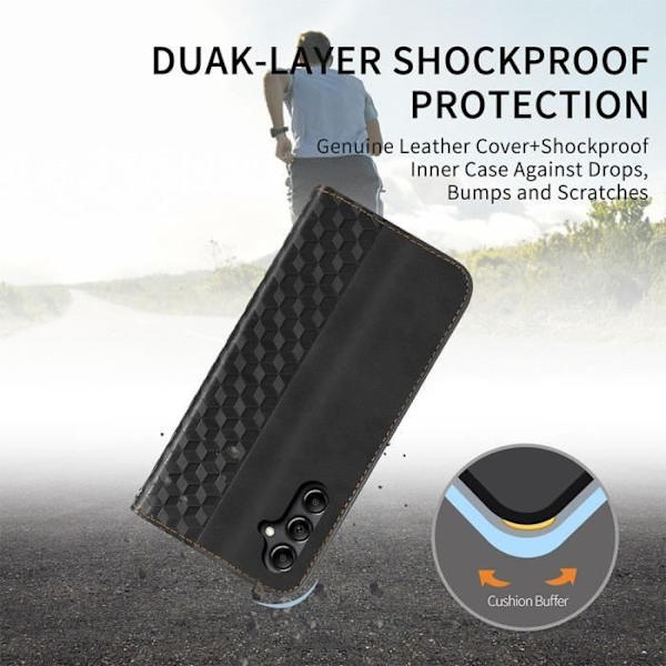 Coque för Xiaomi Redmi Note 13 Pro 5G - E.F.Connection - Stöttålig - PU-läder - Multi-position stöd - Svart Svart