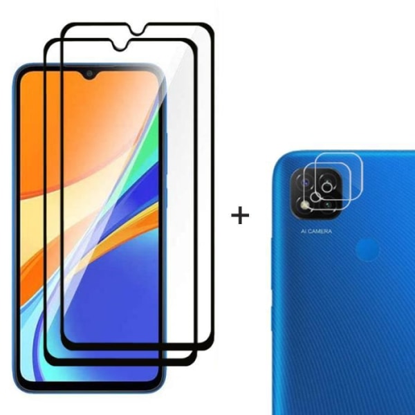 2 pakke til Xiaomi Redmi 9C sort hærdet glas skærmbeskytter + 2 pakke hærdet glas bagkamerabeskytter Anti-ridse stødsikker