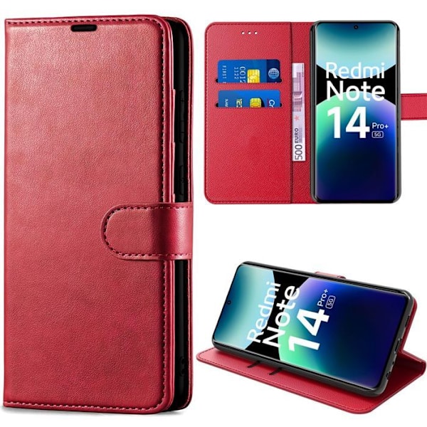 Coque til Xiaomi Redmi Note 14 Pro Plus 5G/Note 14 Pro+ 5G, Stødbeskyttelse Effekt Læder Rød Röd