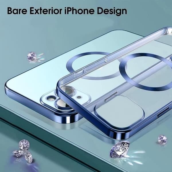 iPhone 14 fodral med magnetisk cirkel för trådlös laddning Stötsäkert skydd Blå Blå
