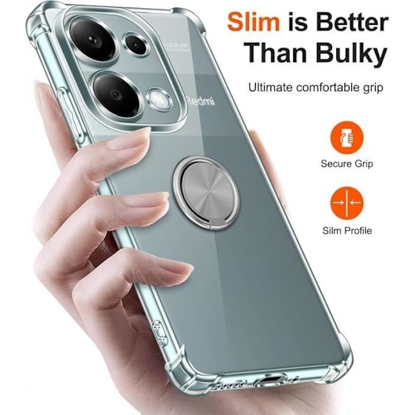 Fodral till Xiaomi Redmi Note 13 Pro 4G (ej för 5G), Stötsäker silikon med 360° roterande stöd Silver Transparent