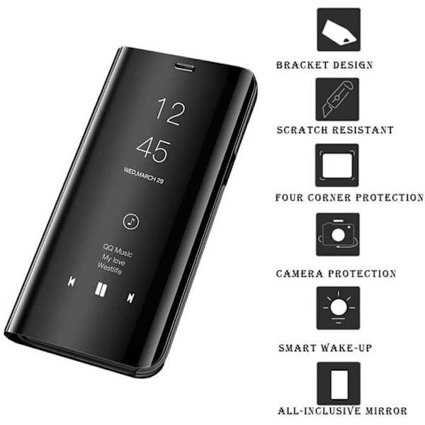 TOPOFU Xiaomi Mi 10T Fodral, Snygg Plätering Spegel Fodral Transparent Clear View Telefonfodral Stående Flip Stötsäker EtC6204