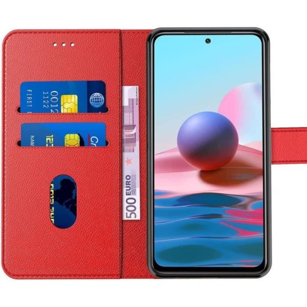 Skyddsfodral - E.F.CONNECTION - för Redmi Note 10 - Röd - Lädereffekt - Anti-Chock 360 Grader - 2 Härdade Glas Röd