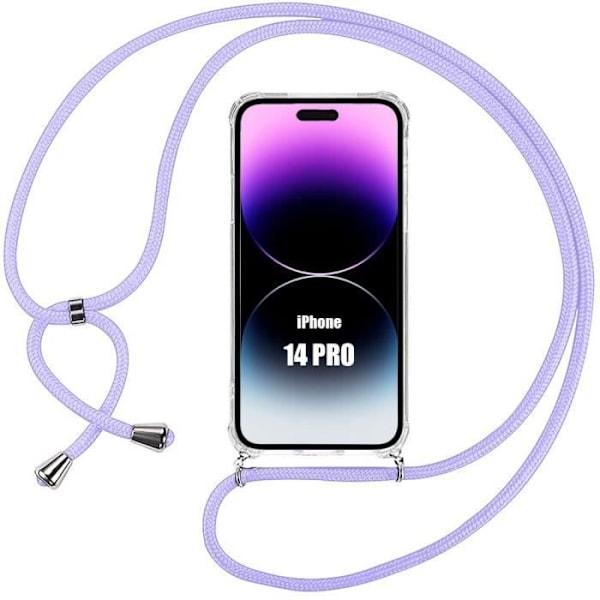 Skyddsfodral för iPhone 14 Pro - E.F.CONNECTION - Transparent - Förstärkt hörn - Lila axelrem Transparent och lila