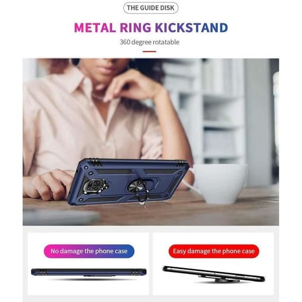 Hölster för Redmi Note 9Pro (6,67") med Ring Stöd Förstärkt Kant Silikon Stötresistent Blå Blå