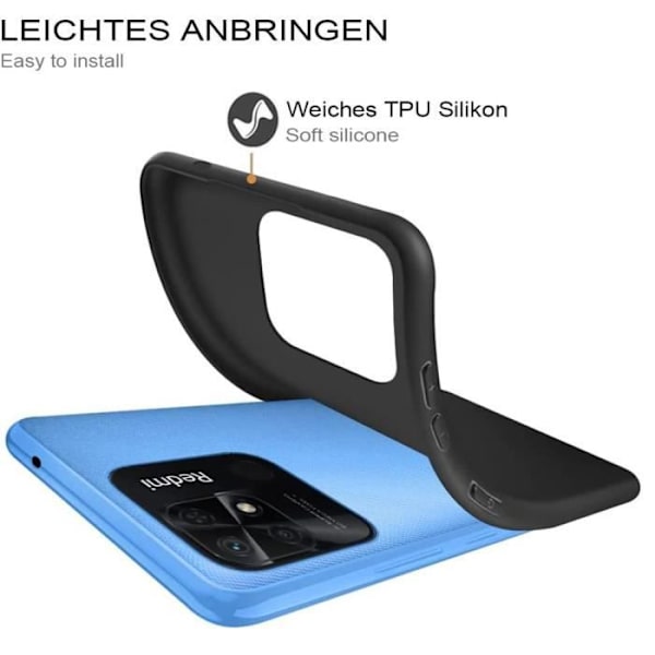 Beskyttelsesetui - E.F.CONNECTION - til Xiaomi Redmi 10C - Sort - Fleksibel - Inkluderer hærdede glas Svart