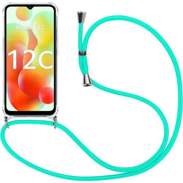 Sladdfodral för Redmi 12C - 11A - Stötsäker, mjuka förstärkta hörn med sladd turkos