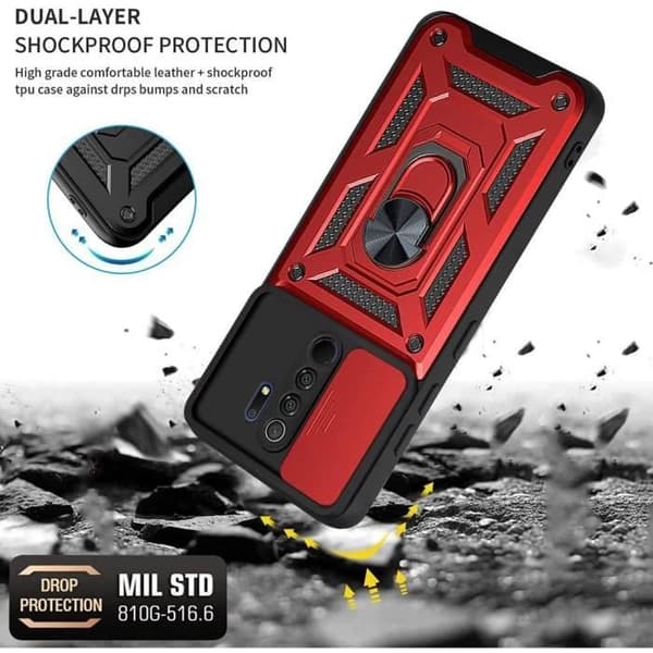 Coque och Stötsäkra Glas - Redmi - 9 - Röd - Repfritt - Heltäckande Skydd Röd