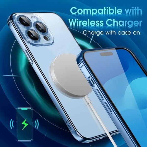 Skyddskal - Silikon - för iPhone 15 Pro Max - Transparent - Blå kant - Ultra slim Blå