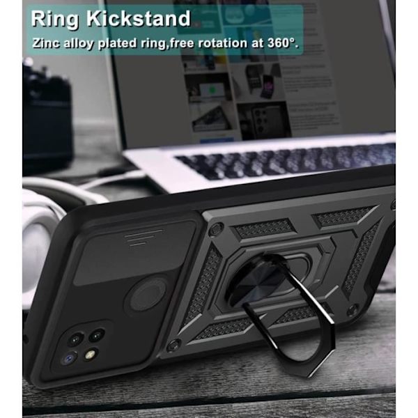 Fodral för Redmi 10A Black Shockproof Army Style Inbyggt stöd Förstärkt kantkameraskydd