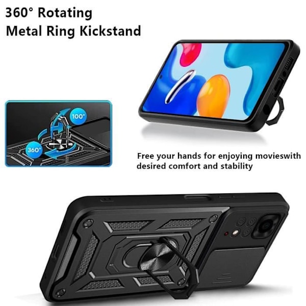 Beskyttecase - Xiaomi - Redmi Note 11S - Sort - Stødabsorberende - 360° Støtte Svart