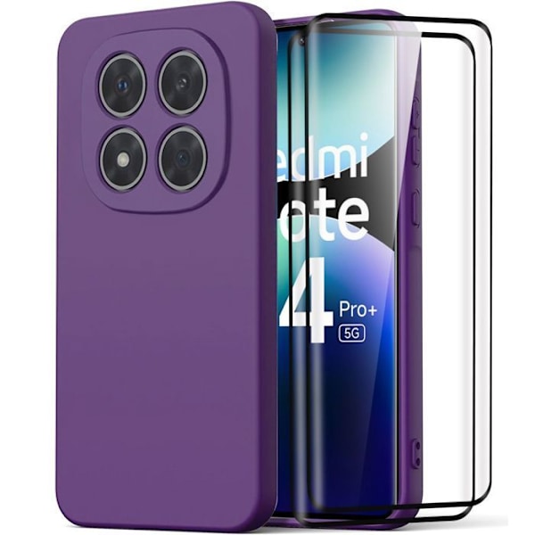 Coque för Xiaomi Redmi Note 14 Pro Plus 5G - Mörklila + 2 härdade glas - E.F.Connection® Mörklila