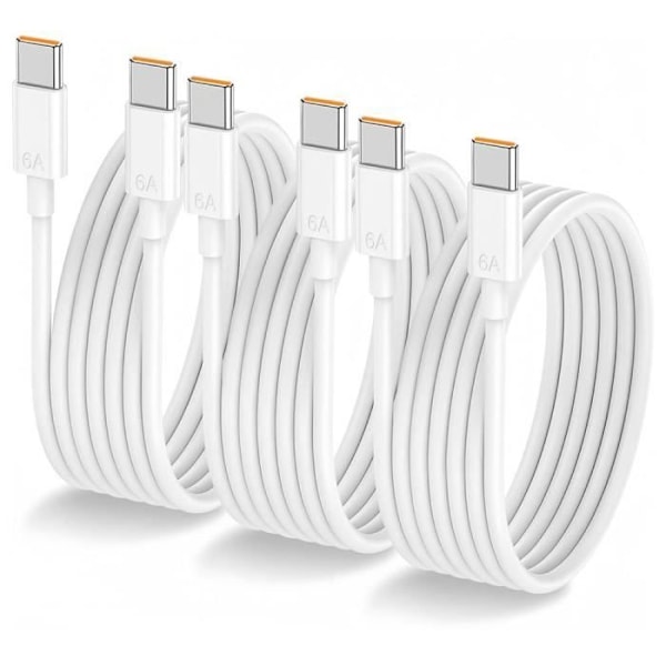 Förpackning med 3 snabba USB-C till USB-C-kablar 65W 6A för Redmi Note 14, Note 13 Pro, Note 12-11-11S, Redmi 14C, 13, 13C, A3 - 1M Vit Vit