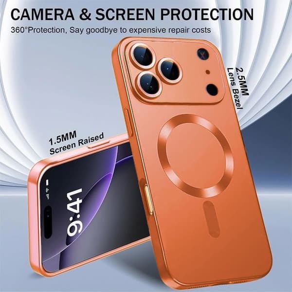 Silikonfodral - E.F.Connection - för iPhone 17 Pro - med Orange Magnetcirkel - 2 Härdat Glas Orange