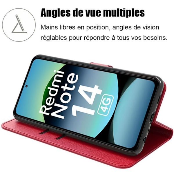 Skyddsfodral för Xiaomi Redmi Note 14 4G (inte för 5G) Stötskydd Anti-repor PU Läder Röd + 2 Härdat Glas Röd
