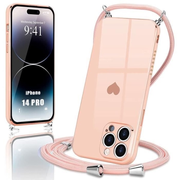 Cord Halsbandsfodral för iPhone 14 Pro Pink Luxury Anti-Scratch Ultra Slim Shockproof Rosa