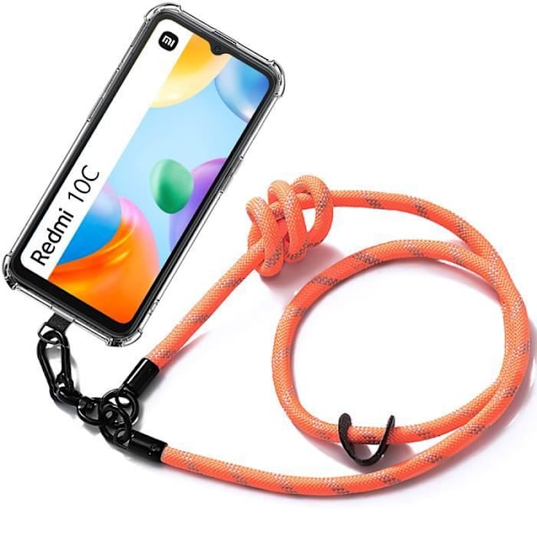 Lanyardfodral för Xiaomi Redmi 10C Transparent stötsäkert skydd med starkt snöre i orange