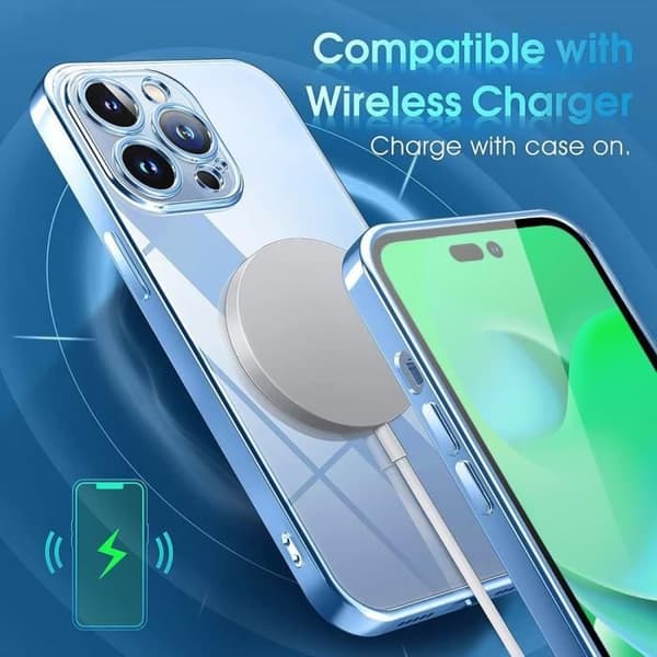 Coque - Silikon - för iPhone 14 Pro Max - Transparent - Blå Kant - 2 Härdat Glas Klarblå