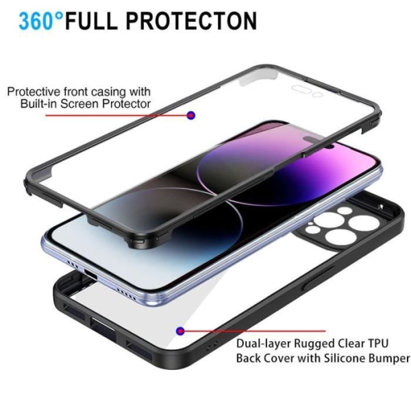 Full Body Case til iPhone 14 Pro (6.1") Front + Back 360 Protection Cover Sort Svart