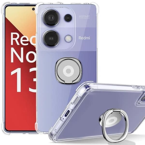 Coque - E.F.CONNECTION - För Xiaomi Redmi Note 13 Pro 4G - Stötsäker - Transparent Silikon - Rotationsring 360° Transparent