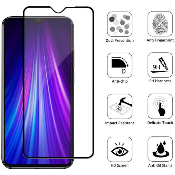 Härdat glas för Redmi Note 8 Pro XIAOMI, Skärmskydd, Anti Scratch [2 stycken]