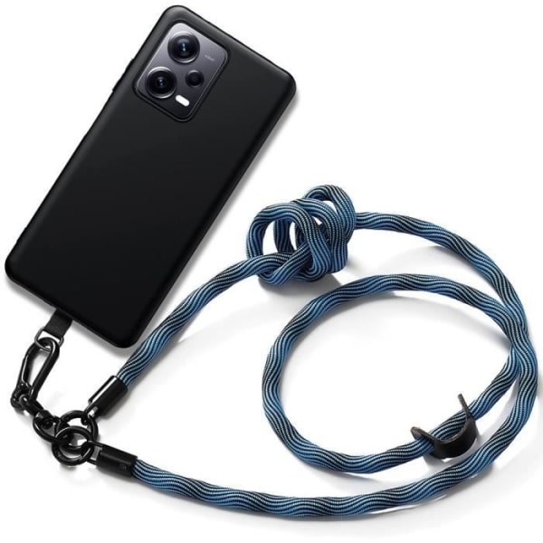 Coque - Xiaomi - Redmi Note 12 5G - Sort Silikone - Aftagelig Blå Snor - Blød Svart blå