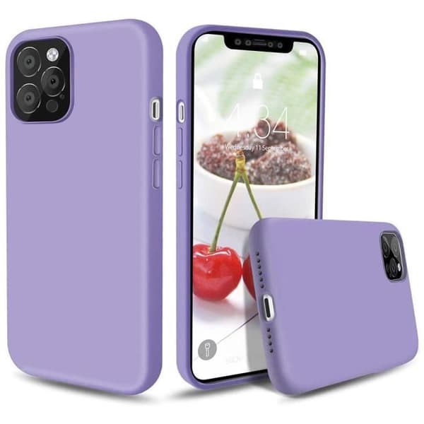 Coque och Härdat Glas - E.F.CONNECTION - för iPhone 12 Pro Max - Vätskesilikon - Lila - Stötsäker Lila
