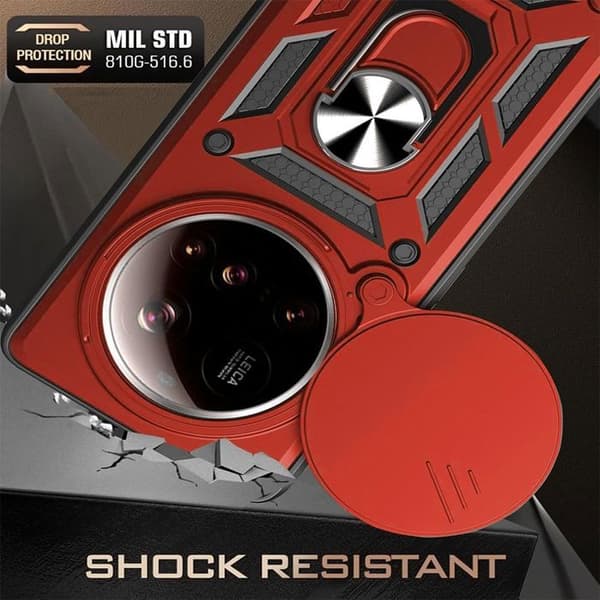 Skyddsskal - E.F.CONNECTION - för Xiaomi 15 Ultra - Hårdtålig Stötsäker - Ringställ - Objektivskydd Röd