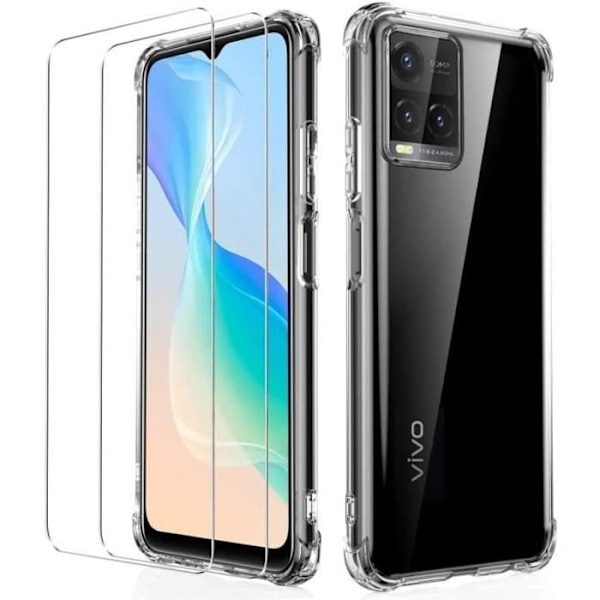 Silikonebeskyttelse til Vivo Y76 5G - E.F.CONNECTION - Forstærkede hjørner - 2 hærdede glas - Transparent Transparent