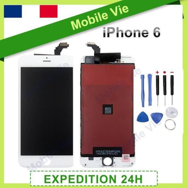 Fullskärm iPhone 6 - Blustore - Vit - Touchscreen + LCD på chassi + verktyg - 100% testad