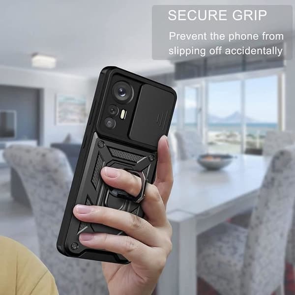 Coque och Härdade Glas - E.F.Connection - för Xiaomi 12 Pro - Svart - Ridhållande - Stötskydd Svart
