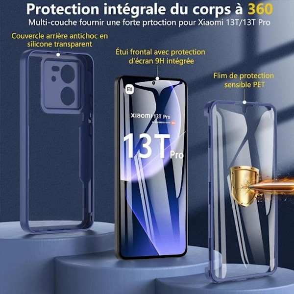 Heltäckande fodral för Xiaomi 13T - 13T Pro - Stötsäker Transparent Marinblå kant styv