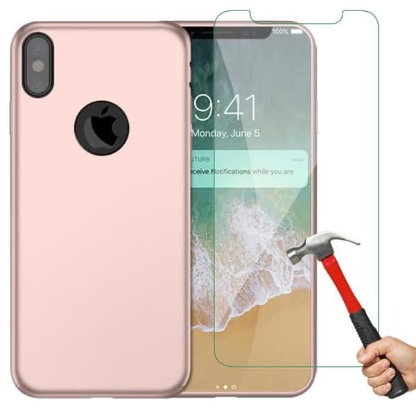 Fodral och härdat glas - E.F.CONNECTION - iPhone X - Rosa - Anti-chock - Smal Rosa