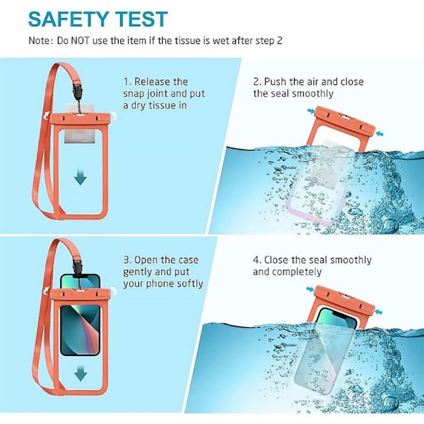 Vandtæt taske til iPhone 16 Pro 16e 16 Plus 15 Pro 14 Plus 14 Pro 13 12 11 XS XR SE 8 7 6, Vandbeskyttelse IPX8 - Orange Orange