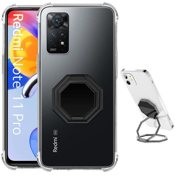 Fodral för Xiaomi Redmi Note 11 Pro - Transparent Silikon - Stötsäker - Fällbart Justerbart Stöd - Svart Transparent