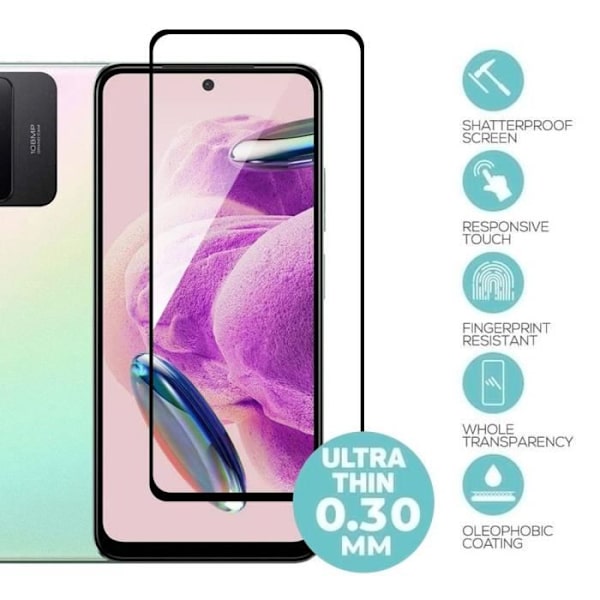 Skärmskydd - E.F.Connection - Redmi Note 12S - Härdat glas - 3-pack - Rep resistant Transparent med svart kant