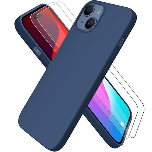 Skal till iPhone 15 Silikon Ultra Slim Marinblå + 2 skärmskydd i härdat glas