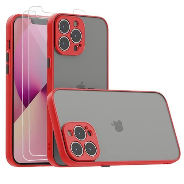 Coque för iPhone 13 Pro Max - E.F.CONNECTION - Röd Silikon Gel Mat - Semihård - Stötsäkra Kanter - Härdat Glas Röd