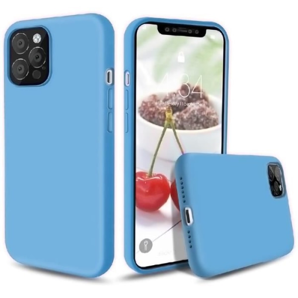 Flydende silikone + hærdet glas etui til iPhone 12 (6.1"), stødsikkert cover cover - blå