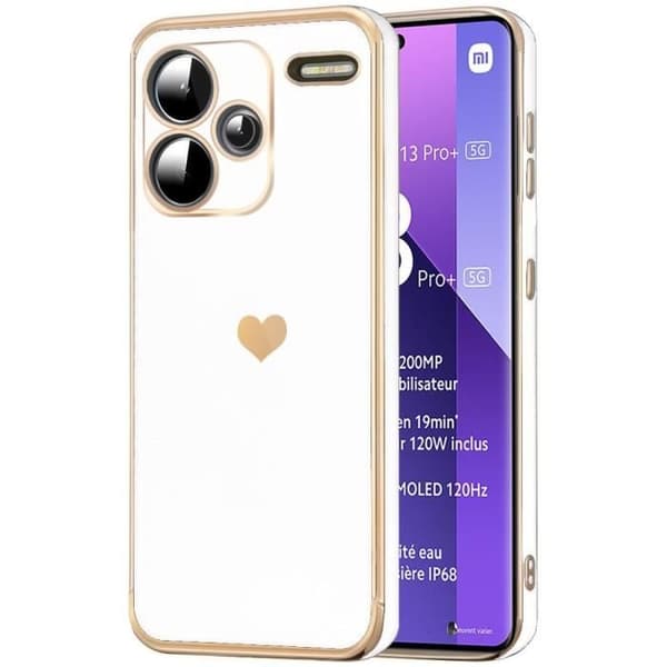 Coque - E.F.CONNECTION - För Xiaomi Redmi Note 13 Pro+ 5G - Stötresistent - Ultra Slim - Hjärtmotiv - Vit Vit