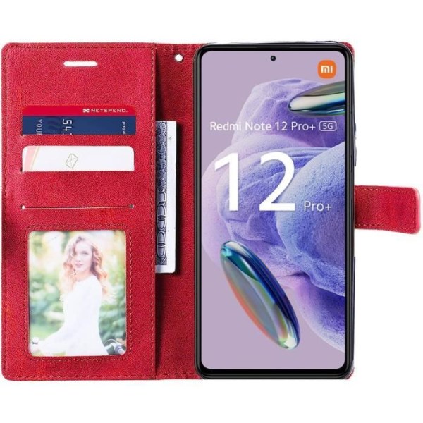 Coque för Xiaomi Redmi Note 12 Pro Plus 5G - Röd - Retro Läder Effekt - Stöttålig - 2 Härdat Glas Röd