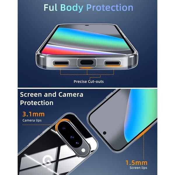 Skyddsskal för Google Pixel 10 - Transparent silikon - Repbeständig - 2 härdade glas ingår Transparent