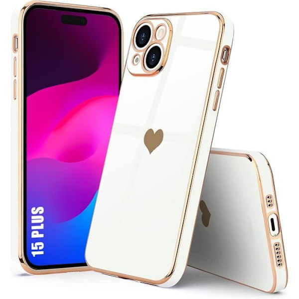 Fodral till iPhone 15 Plus - Skyddande TPU-hjärta Stötsäker Anti-Scratch Mjuk Vit