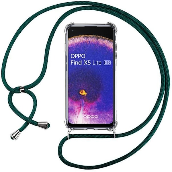 Axelremsfodral för OPPO Find X5 Lite Förstärkt Anti-Scratch + Axelrem Midnight Green Klart / Midnattsgrönt